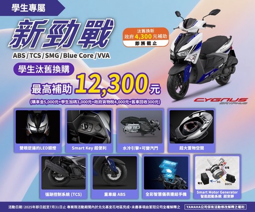 學生買新勁戰，汰舊最高補助 12,300元